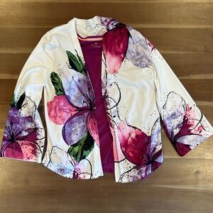 Like New Chico's Floral Knit Open Cardigan